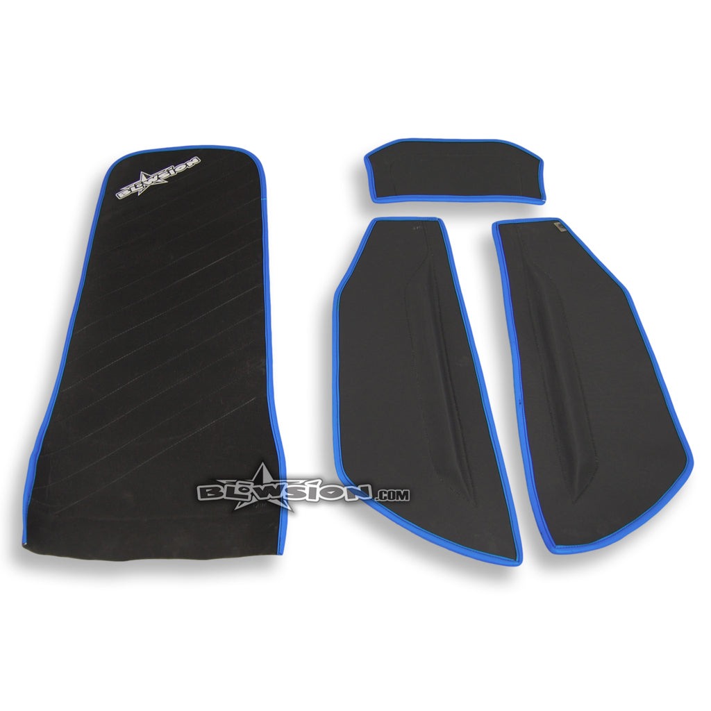 Mat Kit - Stitched w/ Freestyle Lifters - Composite Rails - Bottom: Naugahyde Black - Sides/Dash: Naugahyde Black - Trim: Carbon Blue