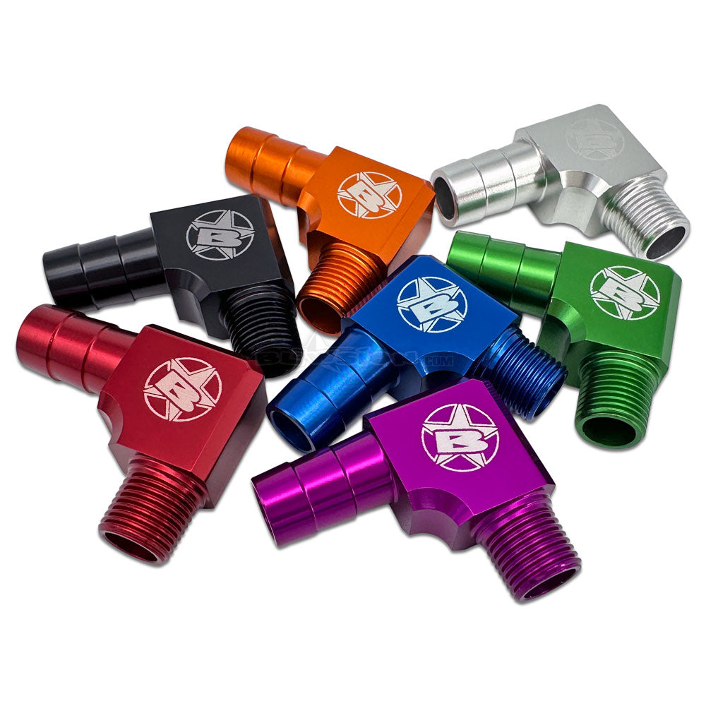 1/8 NPT x 3/8 Barb 90° Billet