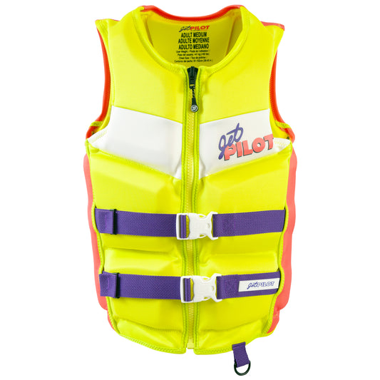 Jet Pilot Vintage Neoprene Vest (Front Zip) - Yellow/Pink | JP25216