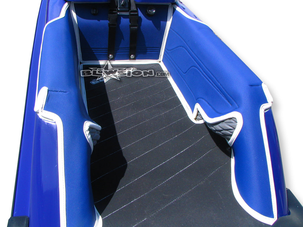 Mat Kit - Kickers - 1996+ Yamaha Superjet - Bottom: Naugahyde Black - Sides/Dash: Blue - Trim: Carbon White