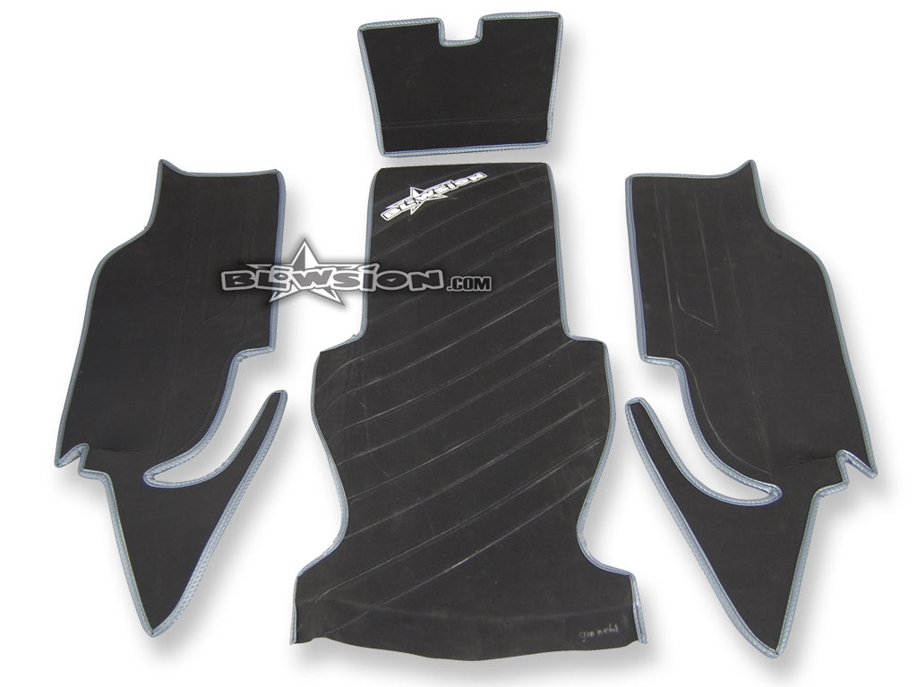 Mat Kit - Kickers - 1996+ Yamaha Superjet - Bottom: Naugahyde Black - Sides/Dash: Naugahyde Black - Trim: Carbon Gun-Metal