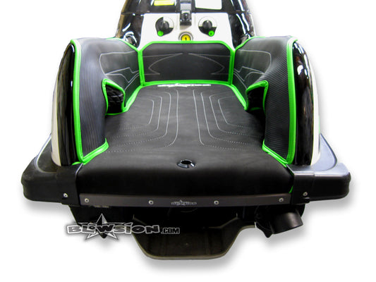 Mat Kit - Stitched - Kicker Footwells - SXR - Composite Rails - Bottom: Naugahyde Black - Sides/Dash: Carbon Black - Trim: Kawasaki Green