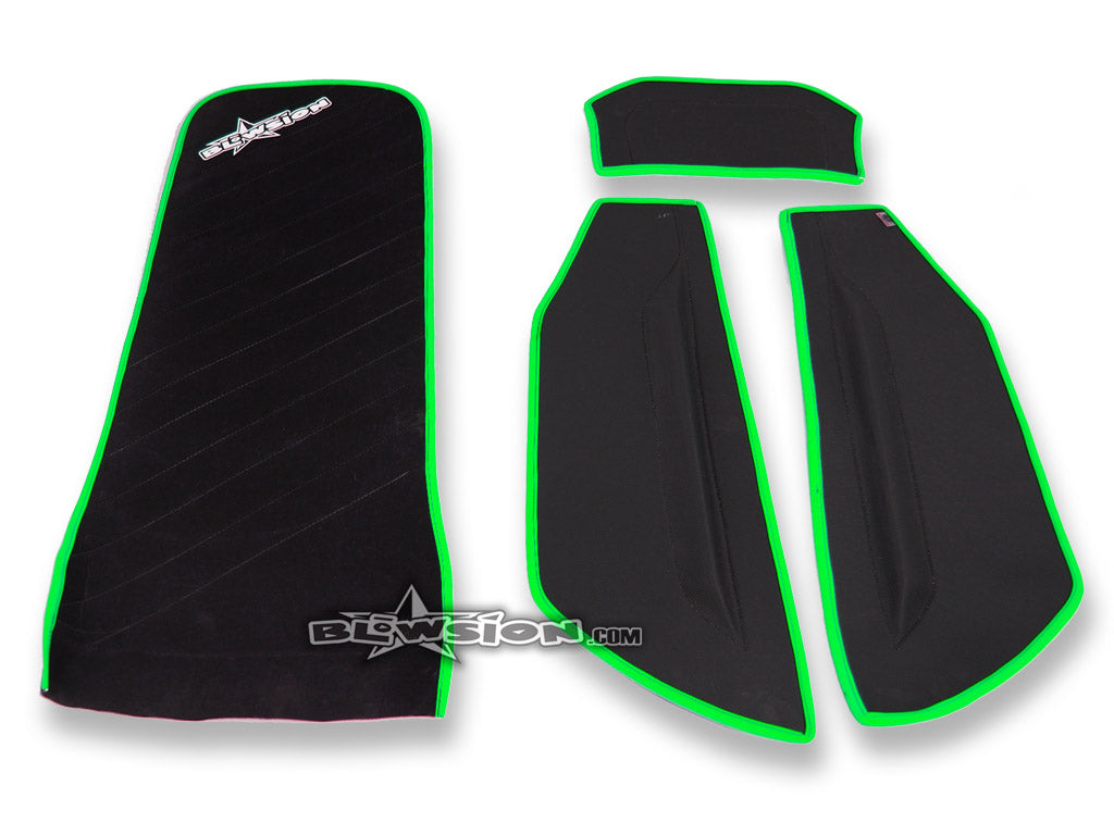 Mat Kit - Stitched w/ Freestyle Lifters - Composite Rails - Bottom: Naugahyde Black - Sides/Dash: Naugahyde Black - Trim: Kawasaki Green