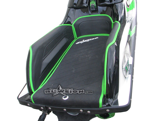 Mat Kit - Stitched w/ Freestyle Lifters - Composite Rails - Bottom: Naugahyde Black - Sides/Dash: Carbon Black - Trim: Kawasaki Green